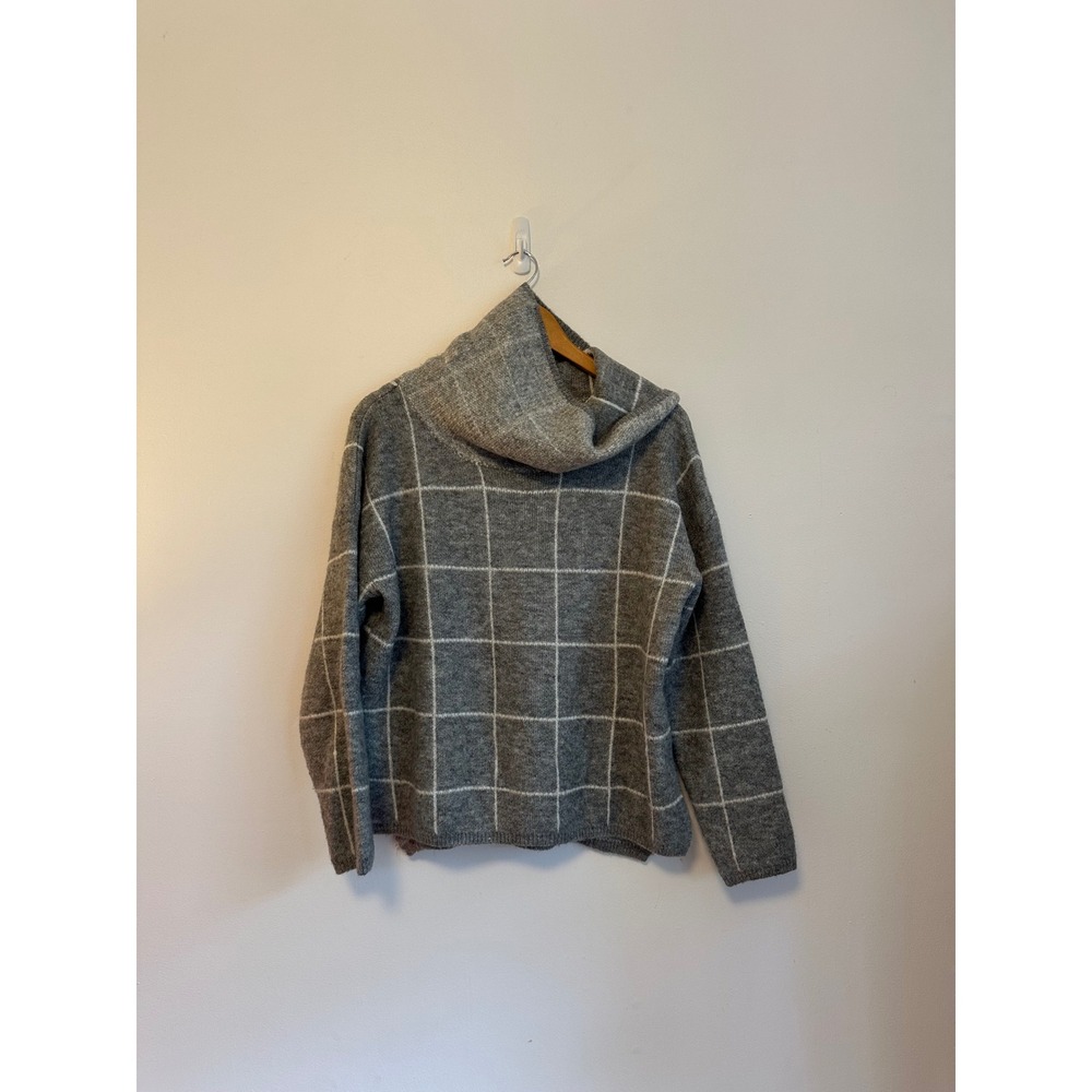 Lumiere Grey‎ Windowpane Plaid Cowl Neck Relaxed Knit Sweater | Size Medium